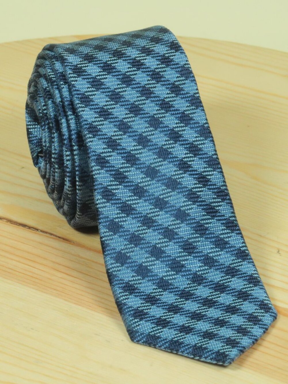 Ted Baker Shepherd Check Skinny Tie Mens Blue Silk Woven